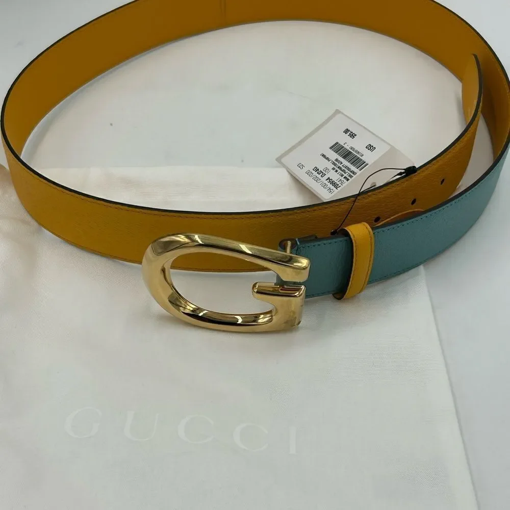 Men's Gucci, two tone, leather belt, memorable buckle size 100 cm/40 inches